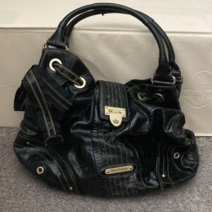JUICY COUTURE Shoulder Handbag 100% Cowhide Black Distressed Leather Hobo Purse
